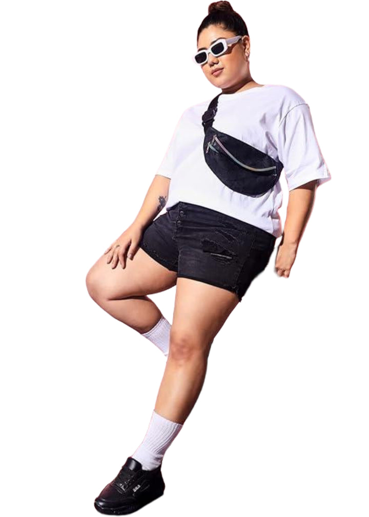 Women Solid Round Neck Cotton Blend T-Shirt