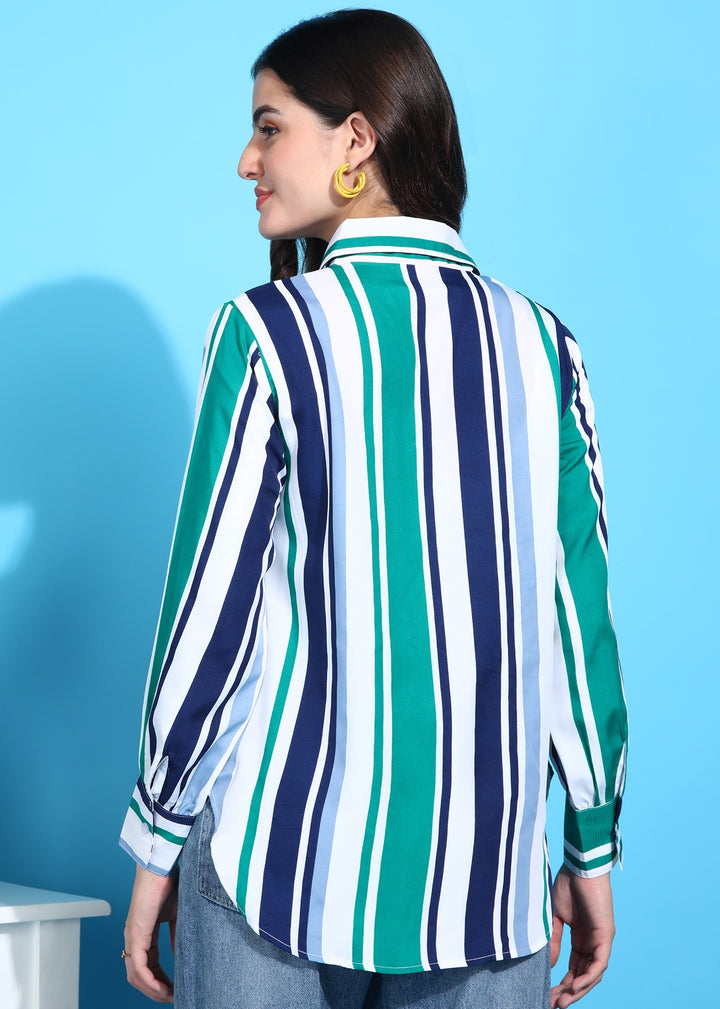 Lifestyle Rayon Women Shirt , Women's Crepe Regular Fashion Vest Lining Tunics, Striped Pattern  Shirt, Casual wear